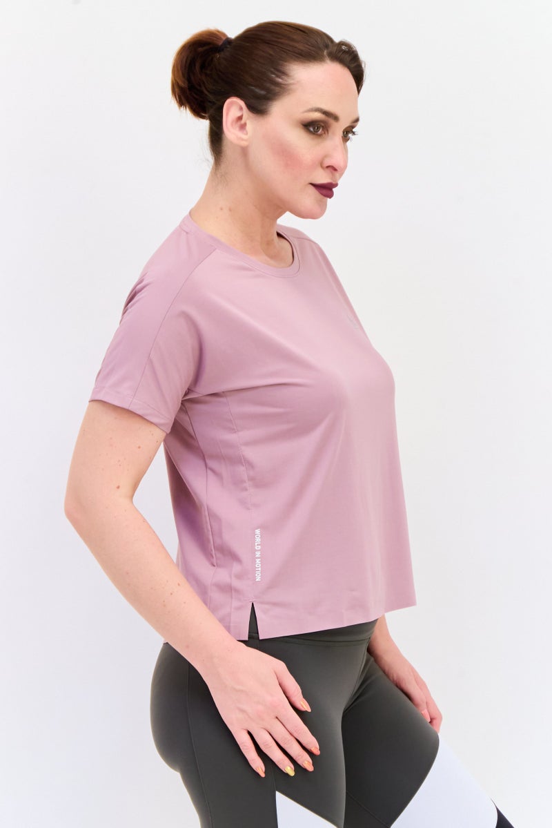 GIORDANO تي شيرت تدريب قصير الأكمام للنساء من جيموشن، وردي قديم - Image 4